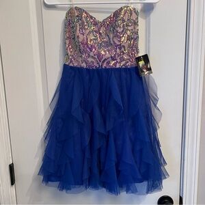 Teeze Me Blue and Multicolor Formal Kids Dress